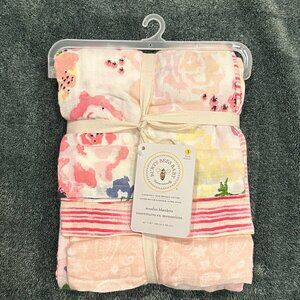 NWT Burt's Bee Baby Muslin Blankets 3pk Pink stripes and Floral